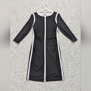 Ralph Lauren Women's (Size 8) Black & White Lined Long Sleeve Dress with Ruching